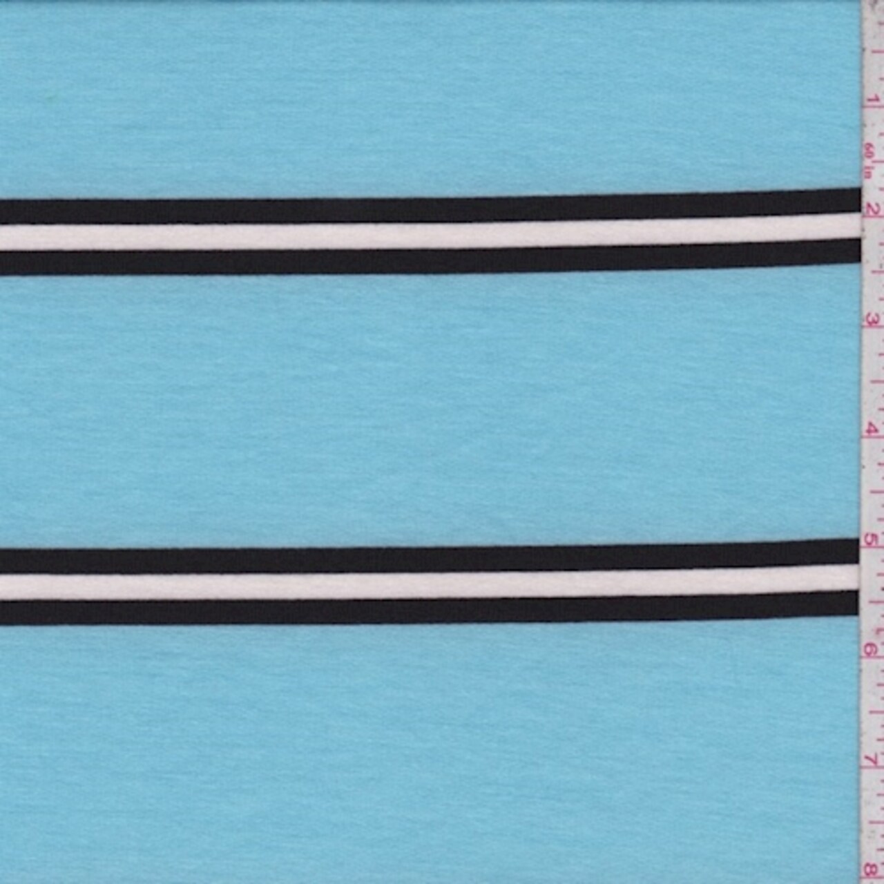 Powder Blue/Black Stripe Double Brushed French Terry Knit Fabric By the Yard